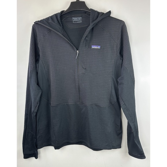 Patagonia R1 Fleece Pullover Hoody Half Zip Black Waffle Lightweight Men's Large - Picture 2 of 16